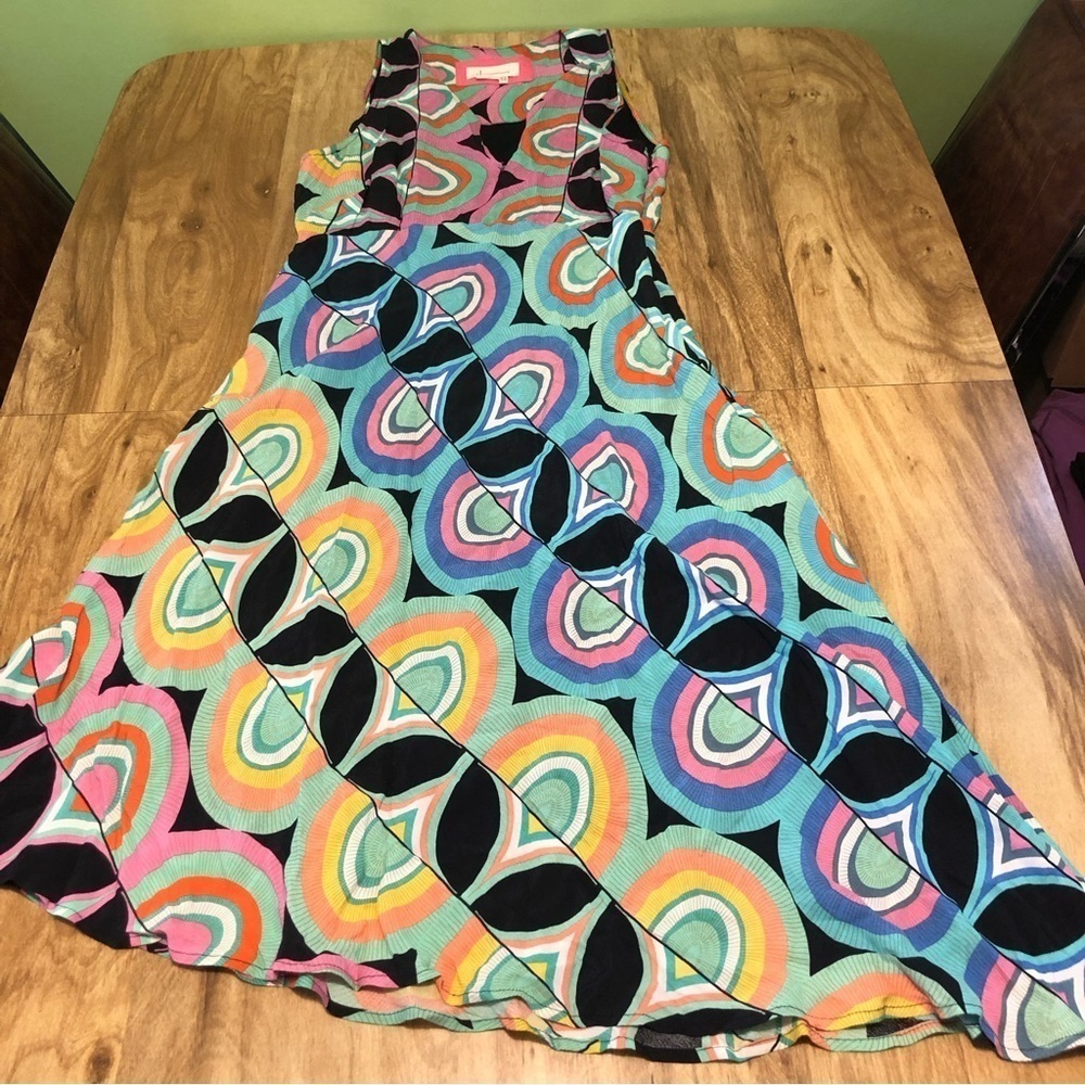 3/$55 Anthropologie Kenzie Asymmetrical Geometric Multicolor Retro Mod Dress 6